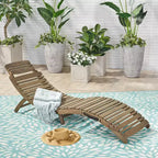 Okak Wooden Lounge Chairs with Curved Design, Foldable Outdoor Recliner with Slat Seat, Porch Chairs for Garden, Pool Side, Backyard