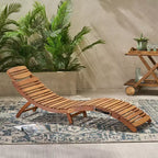 Okak Wooden Lounge Chairs with Curved Design, Foldable Outdoor Recliner with Slat Seat, Porch Chairs for Garden, Pool Side, Backyard