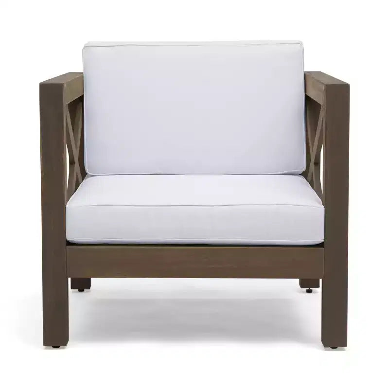 Okak Farmhouse Outdoor Chair with Cushions, Patio Chair with Sturdy Wooden Frame, Porch Chairs for Backyard, Garden, Pool Side
