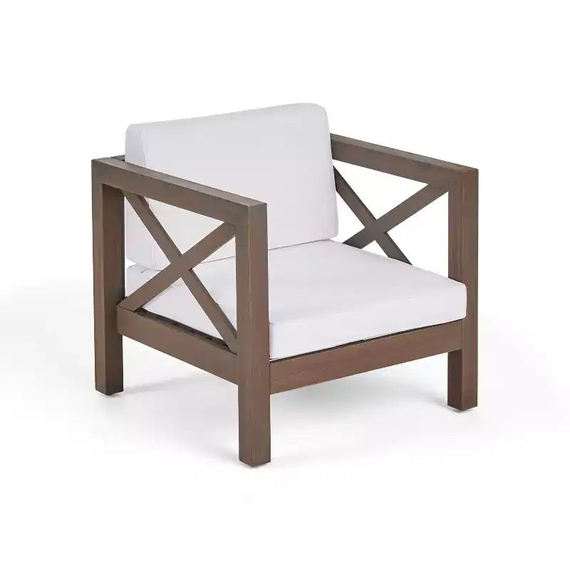 Okak Farmhouse Outdoor Chair with Cushions, Patio Chair with Sturdy Wooden Frame, Porch Chairs for Backyard, Garden, Pool Side