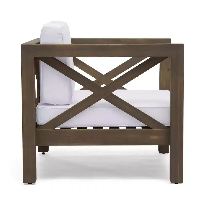 Okak Farmhouse Outdoor Chair with Cushions, Patio Chair with Sturdy Wooden Frame, Porch Chairs for Backyard, Garden, Pool Side