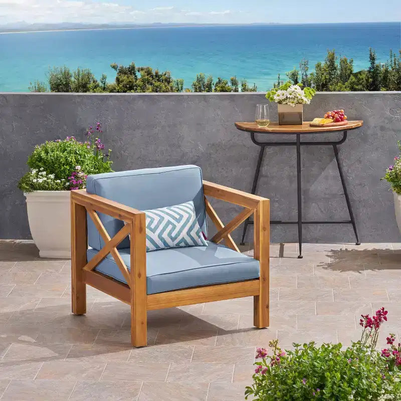 Okak Farmhouse Outdoor Chair with Cushions, Patio Chair with Sturdy Wooden Frame, Porch Chairs for Backyard, Garden, Pool Side