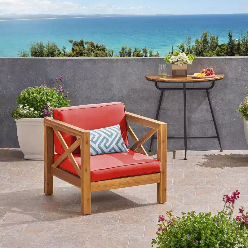 Okak Farmhouse Outdoor Chair with Cushions, Patio Chair with Sturdy Wooden Frame, Porch Chairs for Backyard, Garden, Pool Side