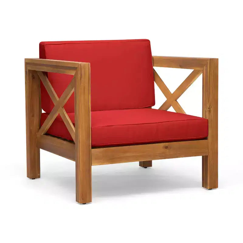 Okak Farmhouse Outdoor Chair with Cushions, Patio Chair with Sturdy Wooden Frame, Porch Chairs for Backyard, Garden, Pool Side