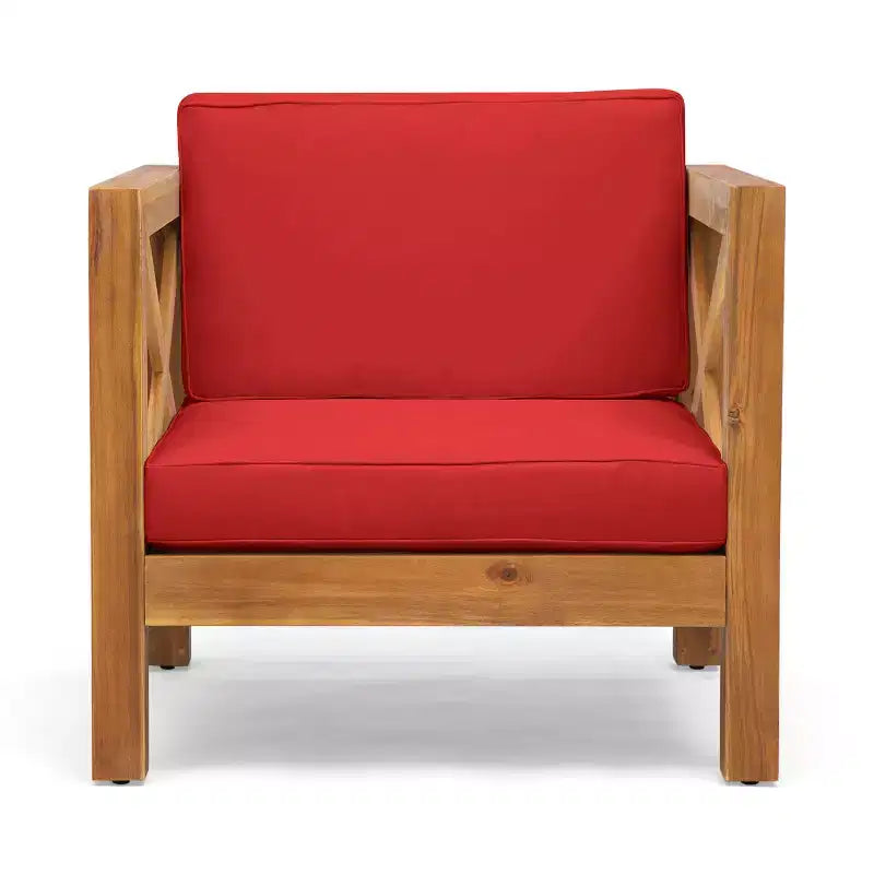 Okak Farmhouse Outdoor Chair with Cushions, Patio Chair with Sturdy Wooden Frame, Porch Chairs for Backyard, Garden, Pool Side