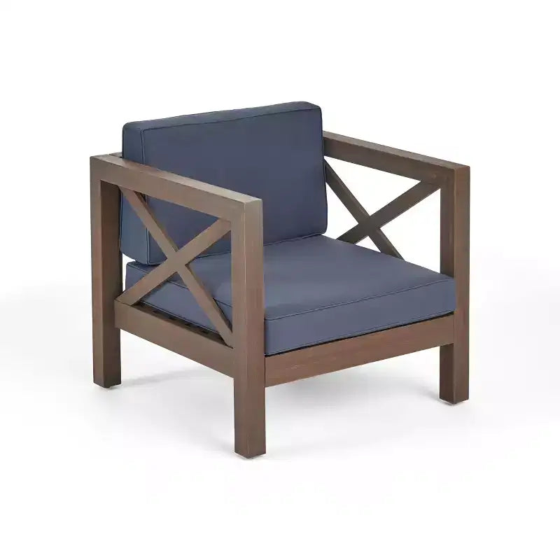 Okak Farmhouse Outdoor Chair with Cushions, Patio Chair with Sturdy Wooden Frame, Porch Chairs for Backyard, Garden, Pool Side