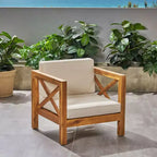 Okak Farmhouse Outdoor Chair with Cushions, Patio Chair with Sturdy Wooden Frame, Porch Chairs for Backyard, Garden, Pool Side