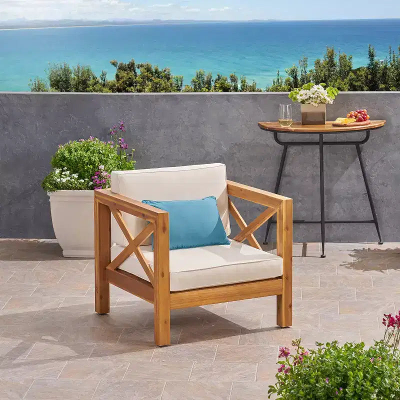 Okak Farmhouse Outdoor Chair with Cushions, Patio Chair with Sturdy Wooden Frame, Porch Chairs for Backyard, Garden, Pool Side