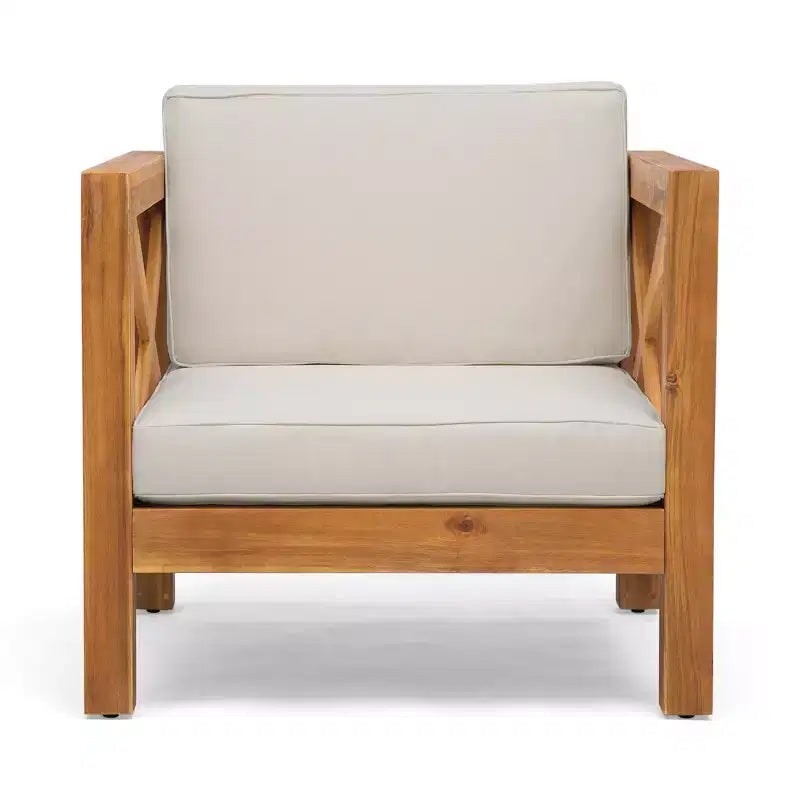 Okak Farmhouse Outdoor Chair with Cushions, Patio Chair with Sturdy Wooden Frame, Porch Chairs for Backyard, Garden, Pool Side