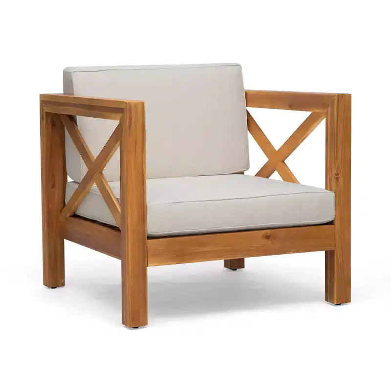 Okak Farmhouse Outdoor Chair with Cushions, Patio Chair with Sturdy Wooden Frame, Porch Chairs for Backyard, Garden, Pool Side