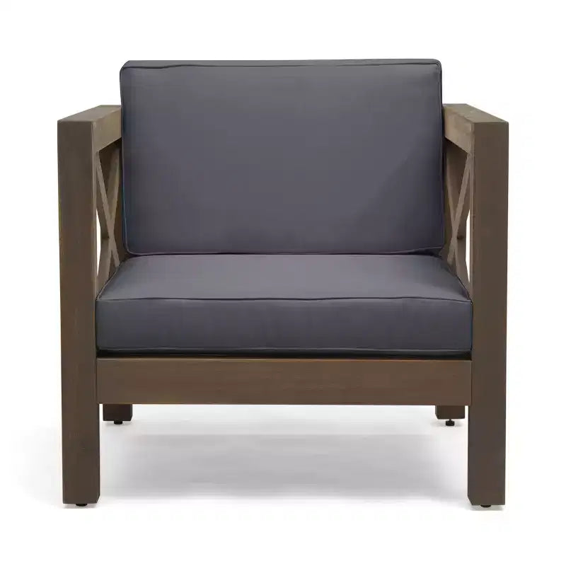 Okak Farmhouse Outdoor Chair with Cushions, Patio Chair with Sturdy Wooden Frame, Porch Chairs for Backyard, Garden, Pool Side