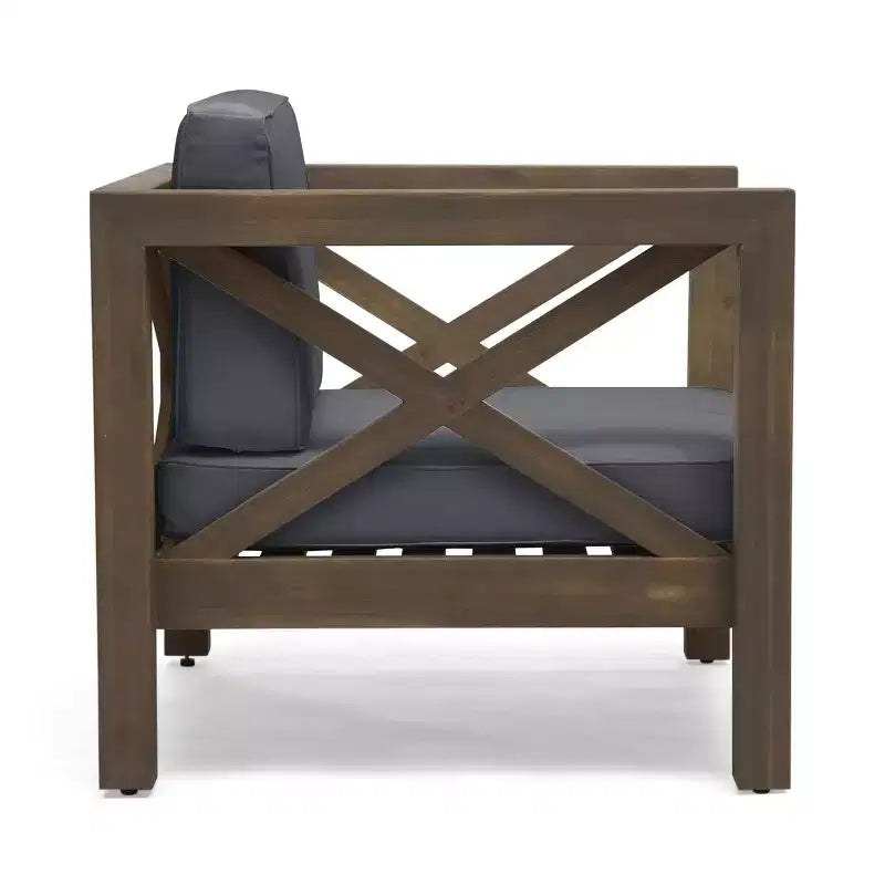 Okak Farmhouse Outdoor Chair with Cushions, Patio Chair with Sturdy Wooden Frame, Porch Chairs for Backyard, Garden, Pool Side