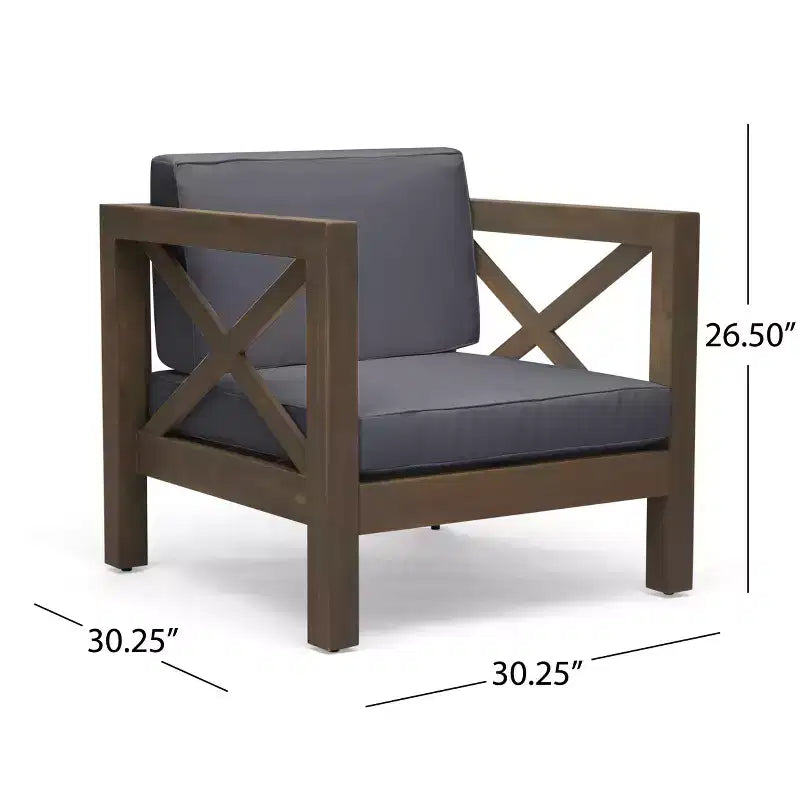 Okak Farmhouse Outdoor Chair with Cushions, Patio Chair with Sturdy Wooden Frame, Porch Chairs for Backyard, Garden, Pool Side