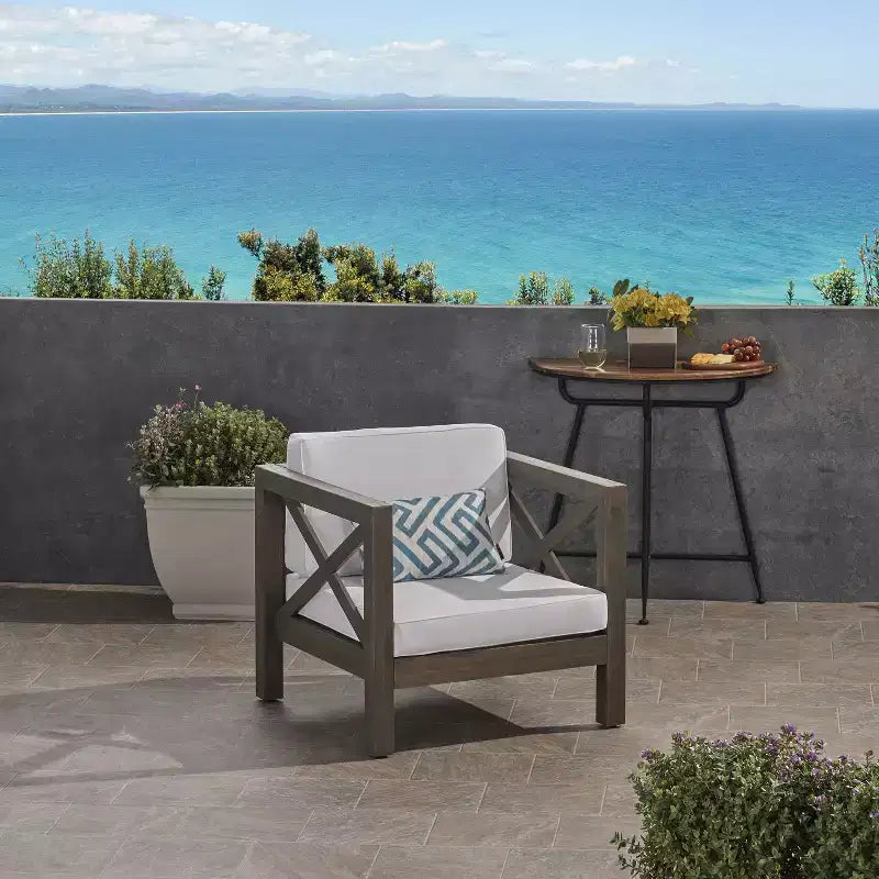 Okak Farmhouse Outdoor Chair with Cushions, Patio Chair with Sturdy Wooden Frame, Porch Chairs for Backyard, Garden, Pool Side