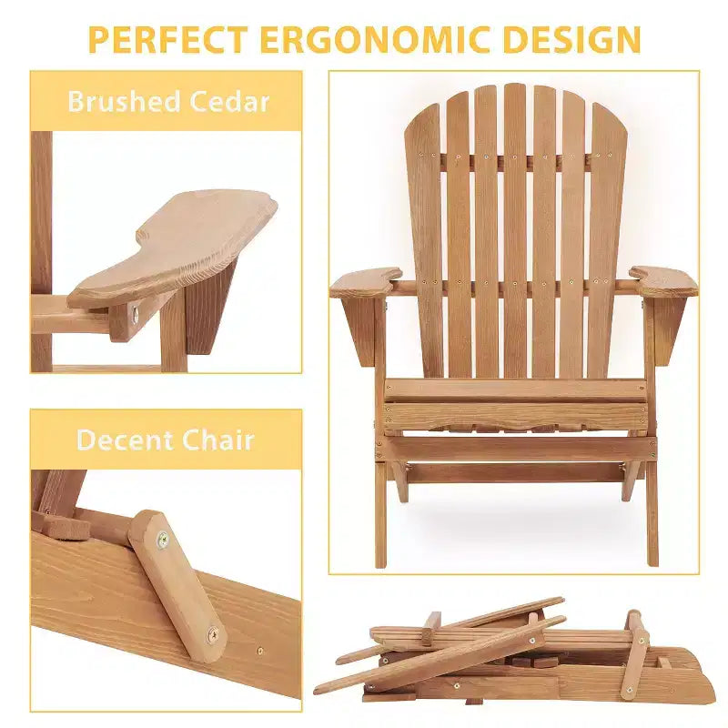 Poltrona Adirondack Okak per esterni con struttura in legno, set da 2, sedia pieghevole da esterno con braccioli fissi, sedie da portico per giardino, prato, cortile