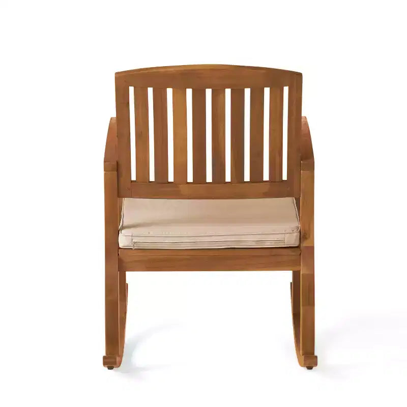 Poltrone a dondolo Okak in legno di acacia con cuscini impermeabili, sedie da esterno con braccioli fissi, sedie da giardino per patio, prato, cortile, naturale+crema
