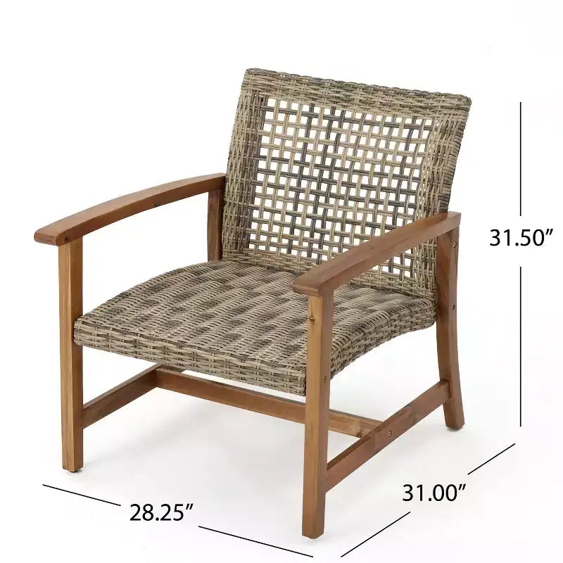 Okak Elegent Outdoor Club Chair Set of 2, Wicker Woven Patio Chair with Fixed Arms, Fire Pit Chairs for Garden, Patio, Garden