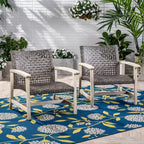 Okak Elegent Outdoor Club Chair Set of 2, Wicker Woven Patio Chair with Fixed Arms, Fire Pit Chairs for Garden, Patio, Garden