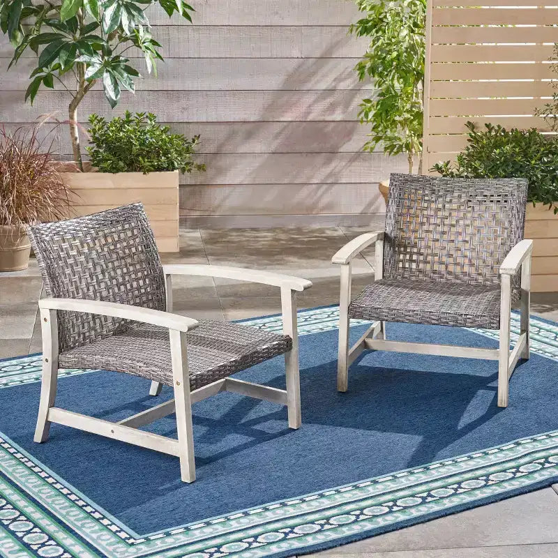 Okak Elegent Outdoor Club Chair Set of 2, Wicker Woven Patio Chair with Fixed Arms, Fire Pit Chairs for Garden, Patio, Garden