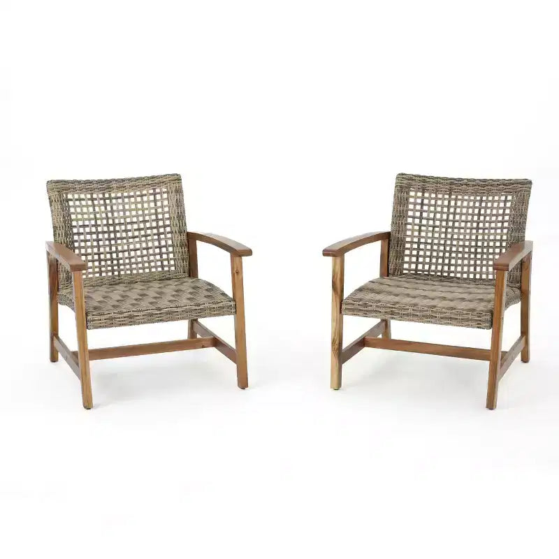 Okak Elegent Outdoor Club Chair Set of 2, Wicker Woven Patio Chair with Fixed Arms, Fire Pit Chairs for Garden, Patio, Garden