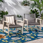 Okak Elegent Outdoor Club Chair Set of 2, Wicker Woven Patio Chair with Fixed Arms, Fire Pit Chairs for Garden, Patio, Garden
