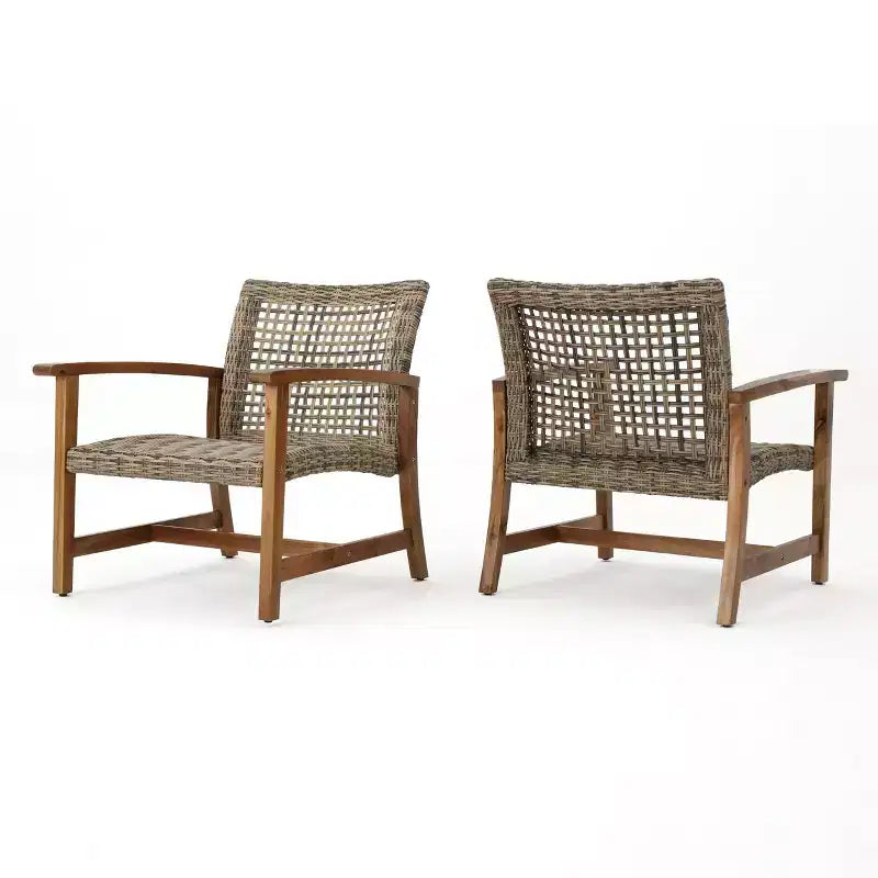 Set di 2 sedie da club Okak Elegent per esterni, sedie da patio in vimini intrecciato con braccioli fissi, sedie per braciere per giardino, patio, giardino
