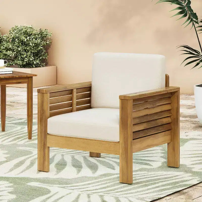 Okak Sedie Club da Esterno in Legno di Acacia con Cuscini, Sedie da Portico in Stile Rustico con Braccioli Fissi, Sedia da Patio per Giardino, Cortile