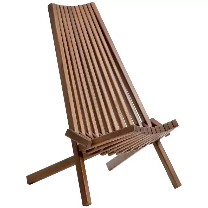 Okak Lawn Chairs with Foldable Design, Patio Chair with Ergonomic Seat and Tall Slanted Back, Outdoor Recliner for Backyard, Garden, Natural