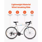 21-Speed Carbon Steel Road Bike with Shimano Drivetrain 700x25C Tires Drop-Bar Commuter Bicycle