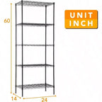 Scaffale in Metallo Nero a 5 Ripiani 14" P 24" L 60" A, Commerciale per Ristorante Garage Cucina