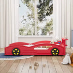Whisen Twin Wooden Race Car Bed & Car-Shaped Platform Bed Frame with Wheels