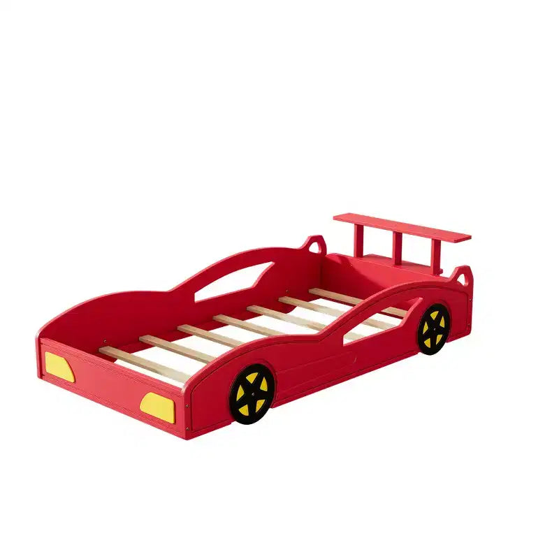 Whisen Twin Wooden Race Car Bed & Car-Shaped Platform Bed Frame with Wheels