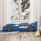 Whisen Twin Wooden Race Car Bed & Car-Shaped Platform Bed Frame with Wheels