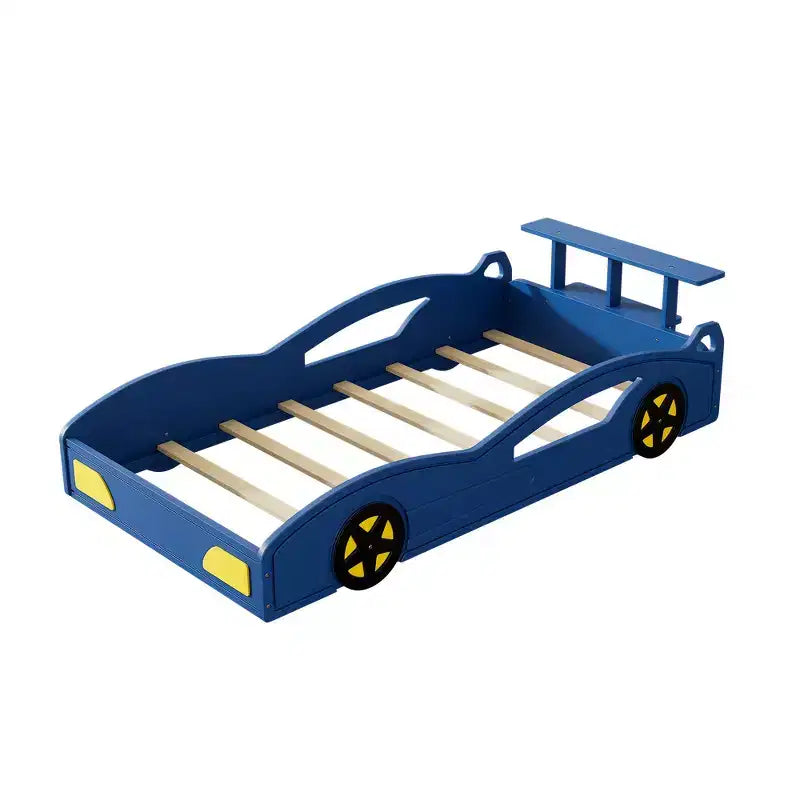Whisen Twin Wooden Race Car Bed & Car-Shaped Platform Bed Frame with Wheels