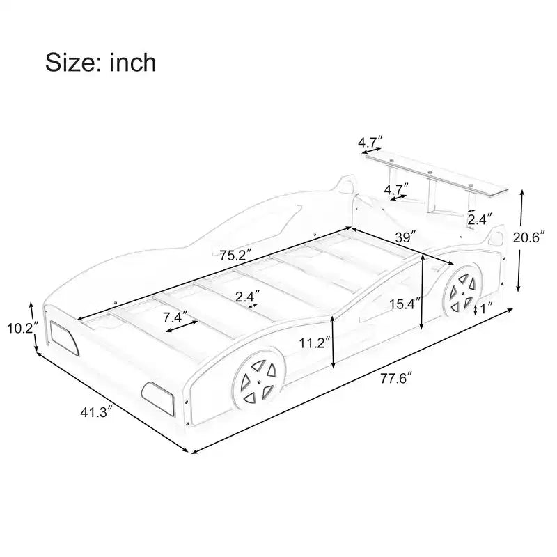 Whisen Twin Wooden Race Car Bed & Car-Shaped Platform Bed Frame with Wheels