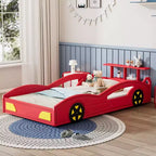 Whisen Twin Wooden Race Car Bed & Car-Shaped Platform Bed Frame with Wheels