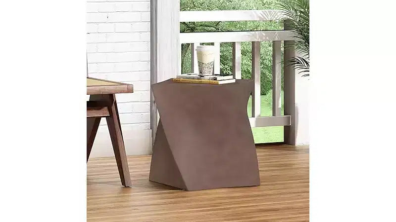 Small Round Coffee Table, Outdoor Side End Sofa Table, Magnesium Oxide Decorative Furniture for Apartment, Home Office, Brown