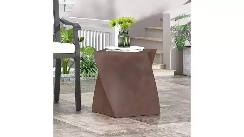 Small Round Coffee Table, Outdoor Side End Sofa Table, Magnesium Oxide Decorative Furniture for Apartment, Home Office, Brown