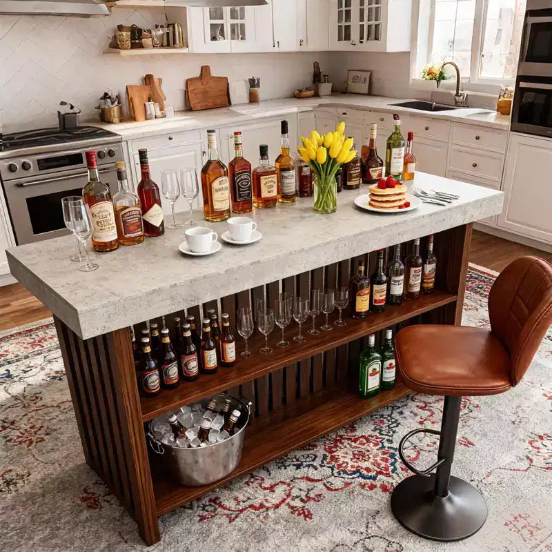 COZONY 63 Large Home Bar Unit, 2-Tier Kitchen Island Pub Table with Footrest, Modern Coffee Bar Table