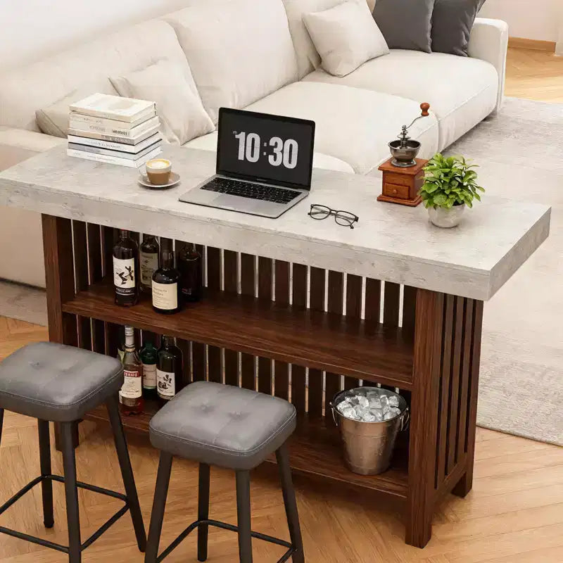 COZONY 63 Large Home Bar Unit, 2-Tier Kitchen Island Pub Table with Footrest, Modern Coffee Bar Table
