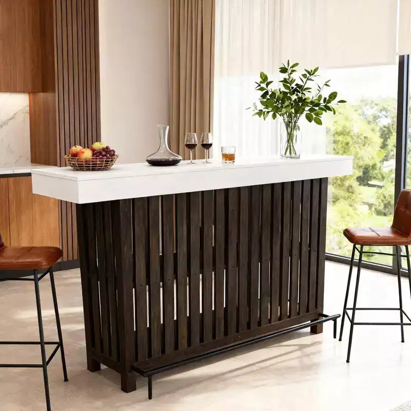 COZONY 63 Large Home Bar Unit, 2-Tier Kitchen Island Pub Table with Footrest, Modern Coffee Bar Table