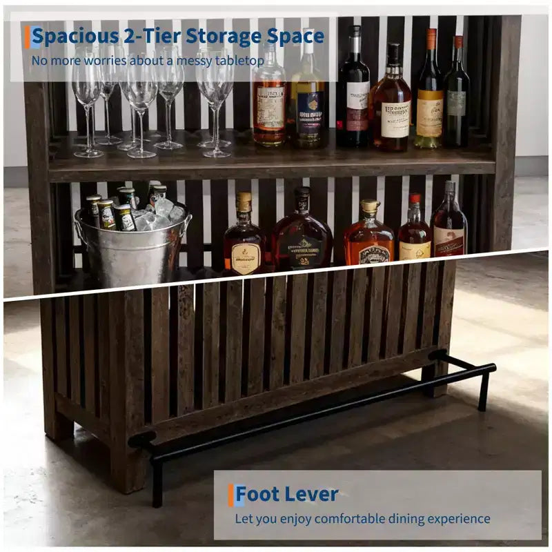 COZONY 63 Large Home Bar Unit, 2-Tier Kitchen Island Pub Table with Footrest, Modern Coffee Bar Table