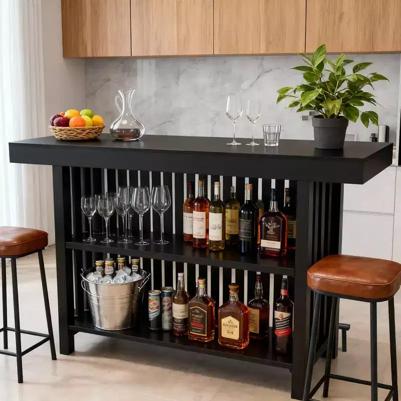 COZONY 63 Large Home Bar Unit, 2-Tier Kitchen Island Pub Table with Footrest, Modern Coffee Bar Table