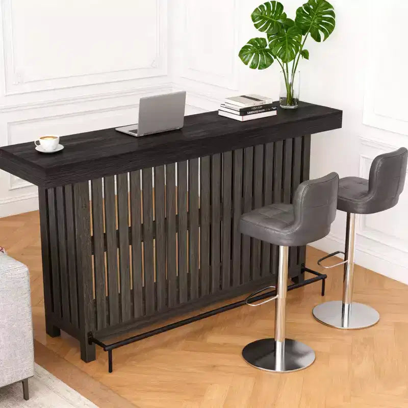 COZONY 63 Large Home Bar Unit, 2-Tier Kitchen Island Pub Table with Footrest, Modern Coffee Bar Table