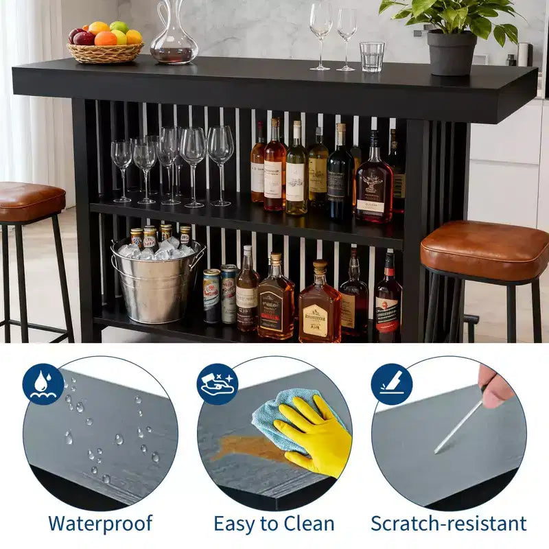 COZONY 63 Large Home Bar Unit, 2-Tier Kitchen Island Pub Table with Footrest, Modern Coffee Bar Table
