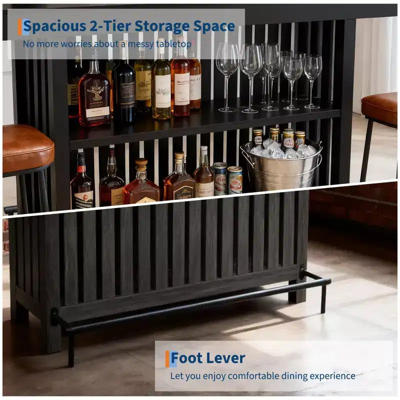 COZONY 63 Large Home Bar Unit, 2-Tier Kitchen Island Pub Table with Footrest, Modern Coffee Bar Table