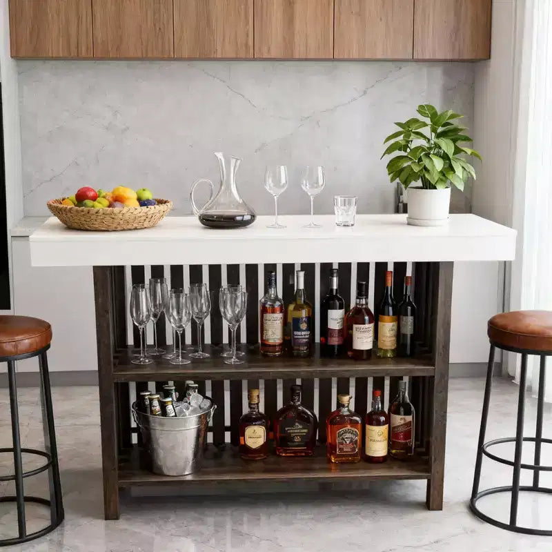 COZONY 63 Grande Mobile Bar da Casa, Tavolo da Pub/Isola da Cucina a 2 Livelli con Poggiapiedi, Tavolo da Caffè Moderno