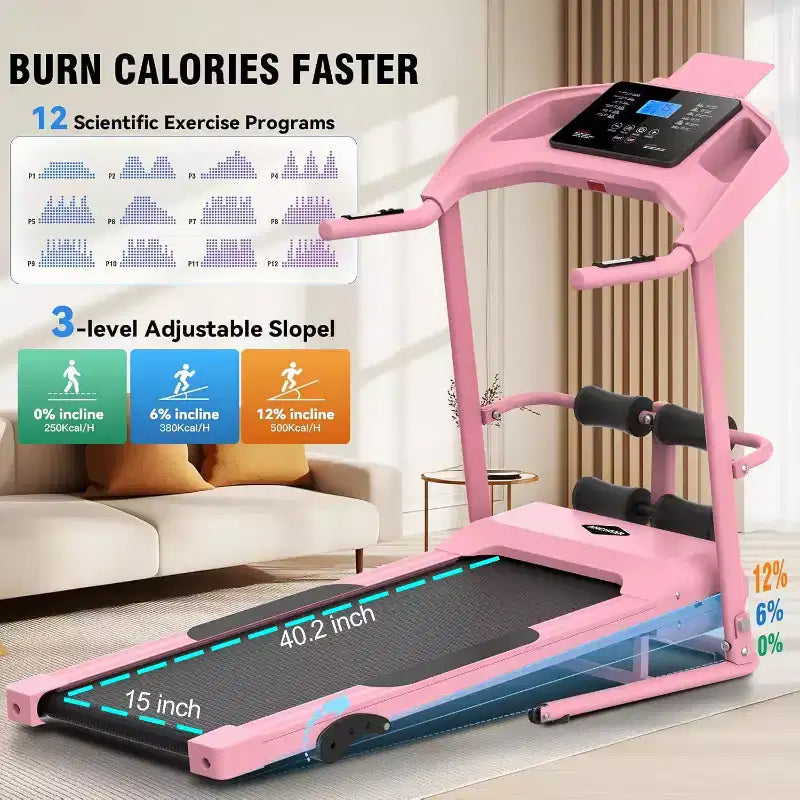 Tapis roulant pieghevole KRISRATE con panca per addominali, tapis roulant portatile 2025 potenziato da 3,5 HP per la casa con inclinazione, display LCD intelligente, grasso corporeo e frequenza cardiaca