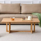 GDFStudio Greer Rustic Wooden Rectangular Coffee Table with Rattan Imitation