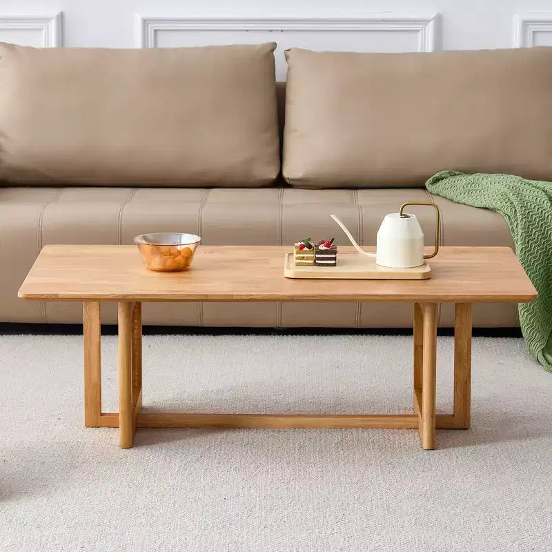 GDFStudio Greer Rustic Wooden Rectangular Coffee Table with Rattan Imitation